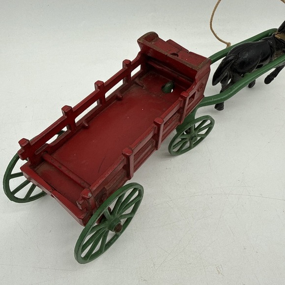 Vintage Cast Iron 1 Horse Wagon Missing Rider Black Horse Red Wagon - Picture 8 of 11